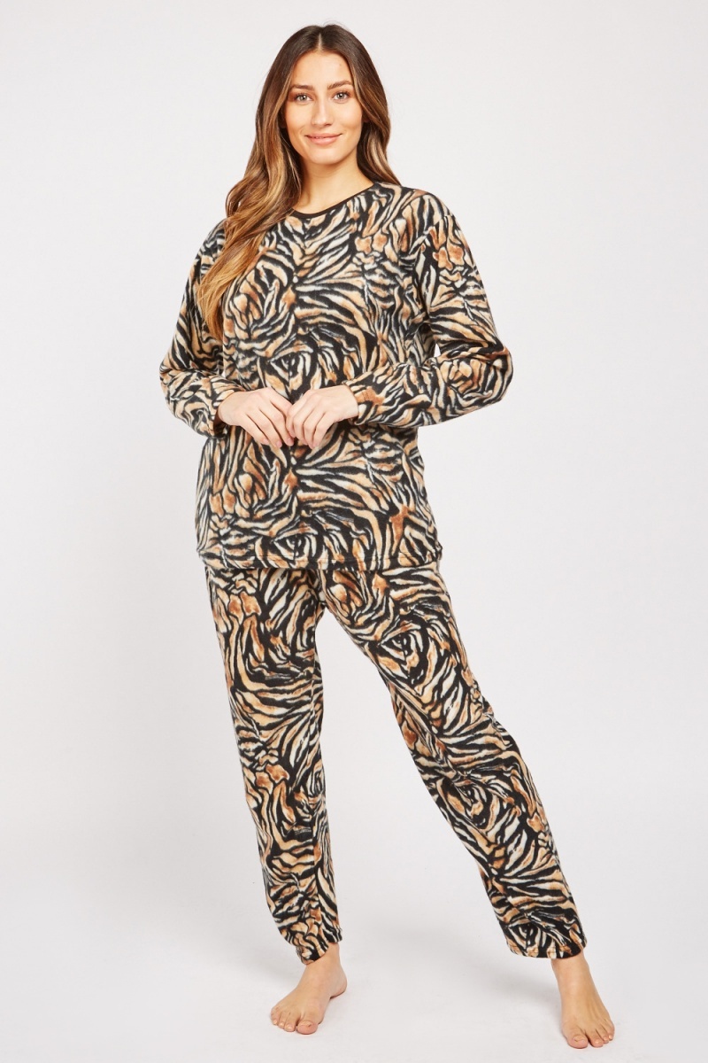 Tiger Print Cotton Fleece Pyjama Set - Just $7