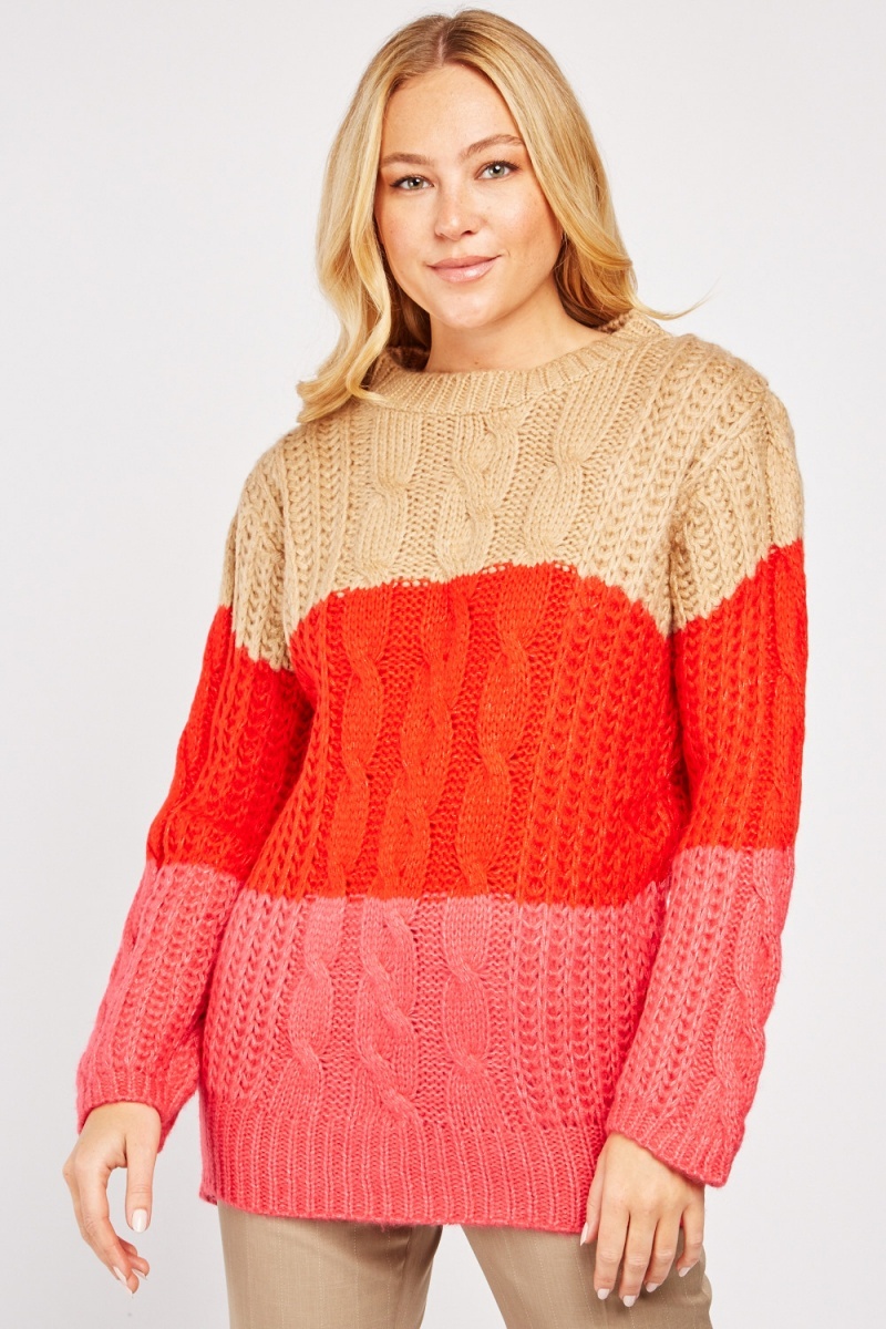 Colour Block Cable Knit Jumper - Just $7