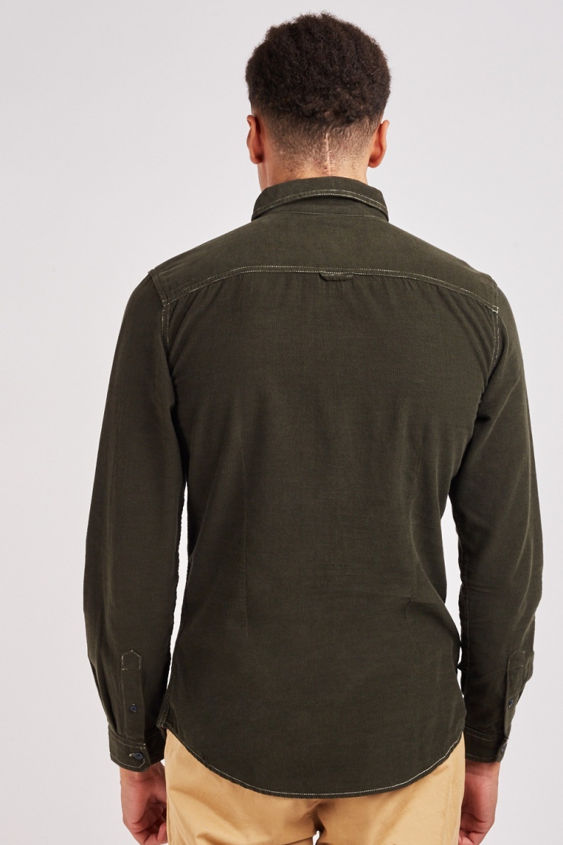 Long Sleeve Cotton Cord Shirt - Dark Green or Navy - Just $7