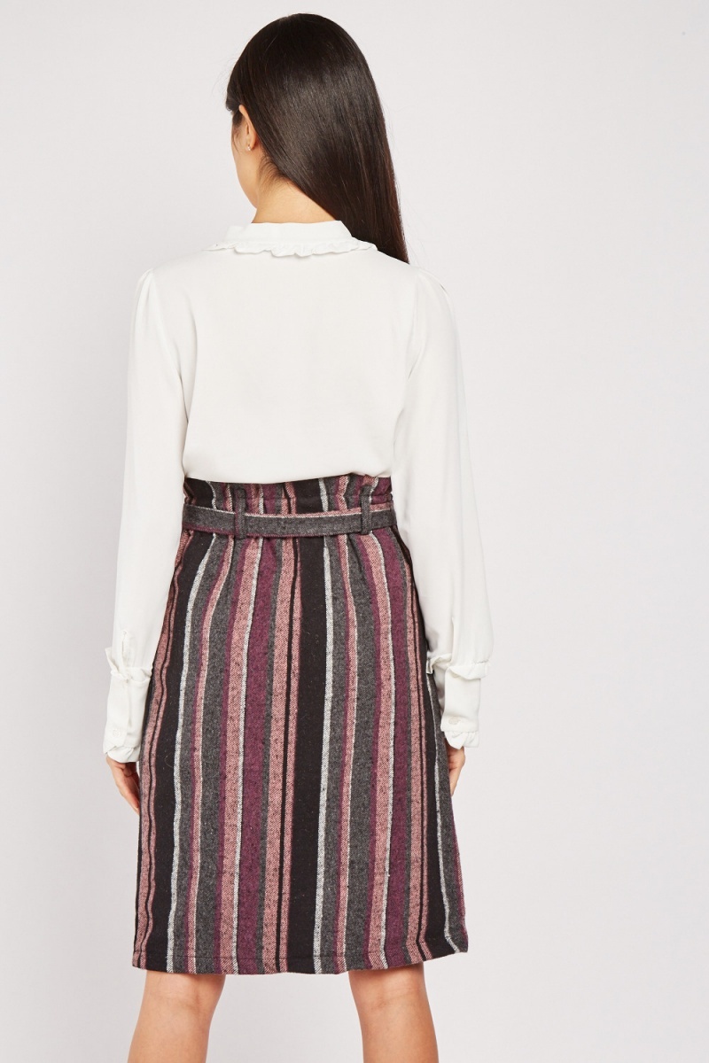 Multi Striped Woven Skirt - Black/Multi - Just $7