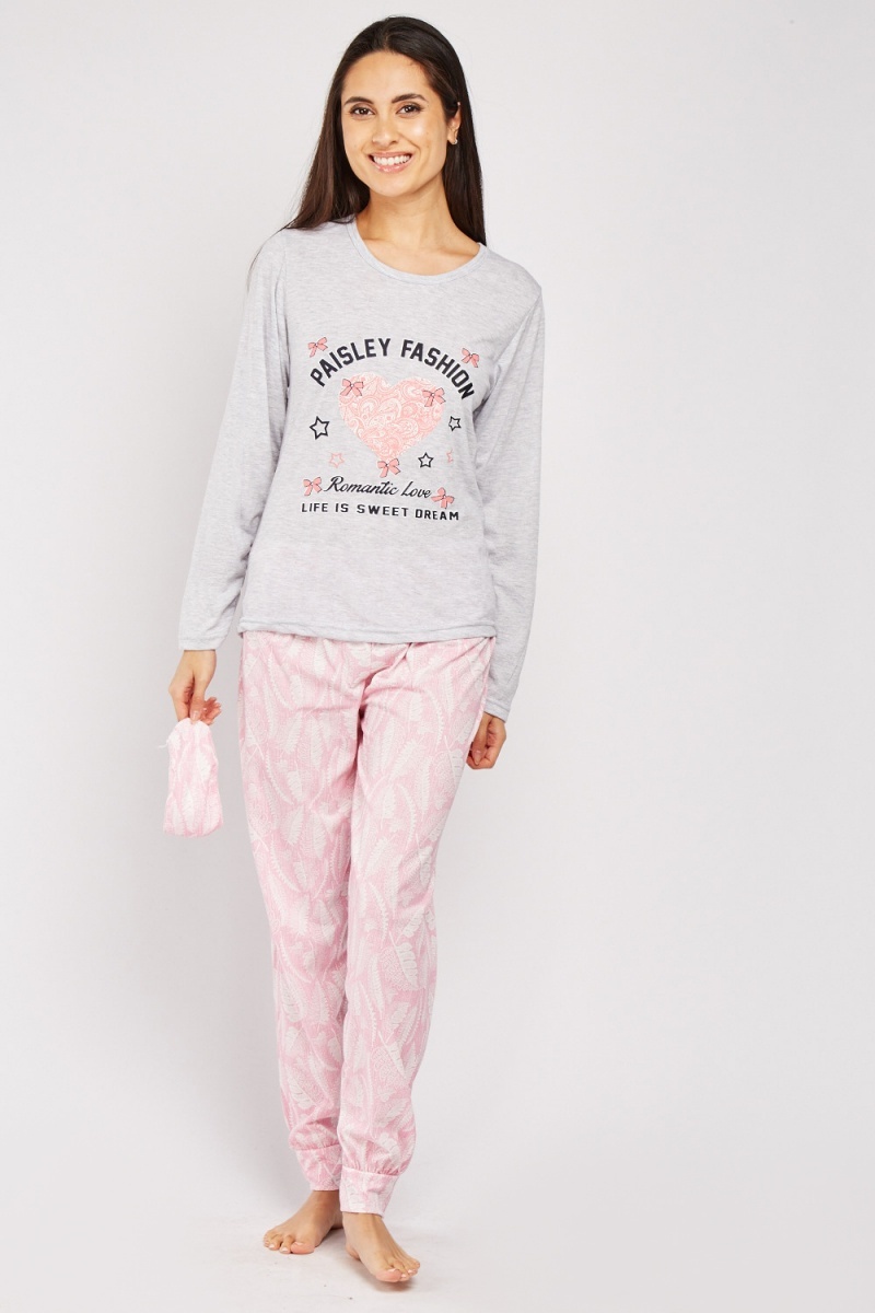 Printed Pyjama Top And Trousers Set - 4 Colours - Just $7