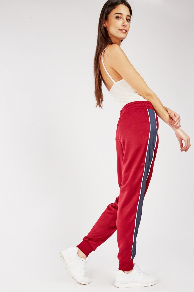 Colour Block Tracksuit Bottoms - Maroon/Navy - Just $7