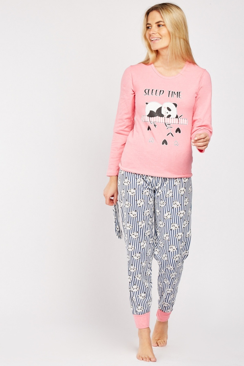 Panda Stripe Print Pyjama Set - Just $7