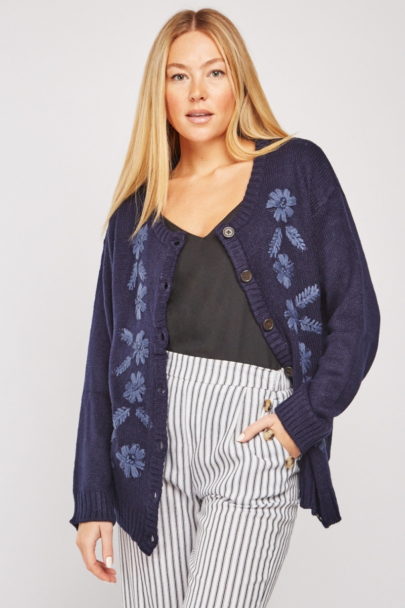 Flower Embroidered Knit Cardigan - Just $7