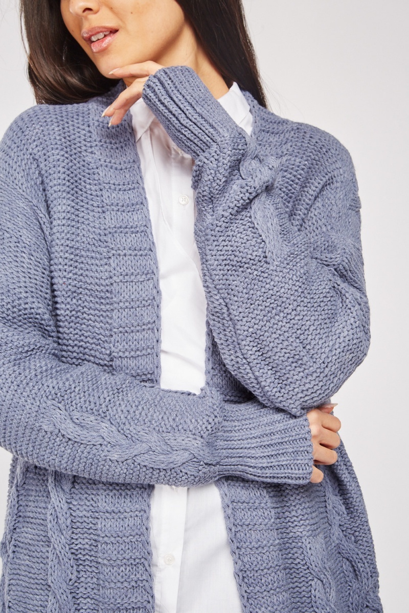 Cable Knit Chunky Cardigan - Middle Blue - Just $7