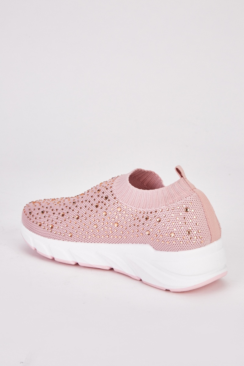 Encrusted Knitted Slip On Trainers - Just $7