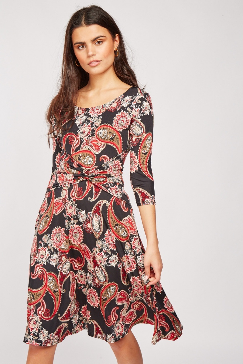 Paisley Print Wrap Midi Dress - Just $7