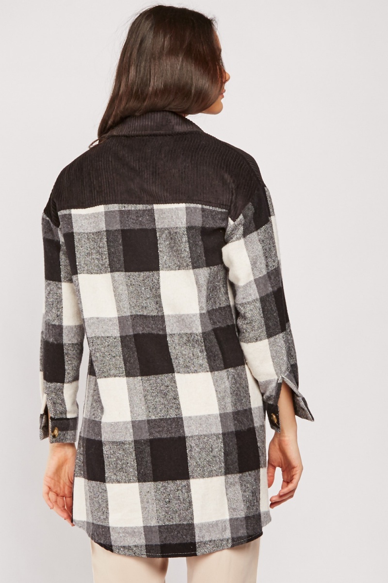 Contrasted Checked Longline Shacket - Just $7