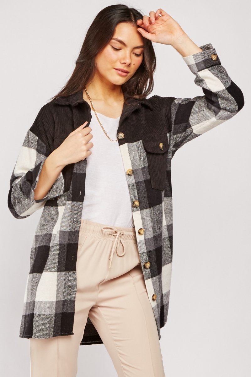 Contrasted Checked Longline Shacket - Just $7