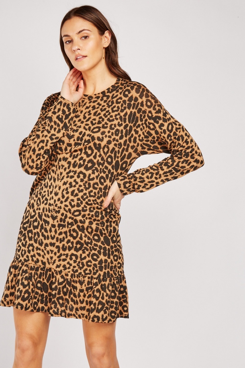Leopard Print Tunic Dress - Black/Multi - Just $7