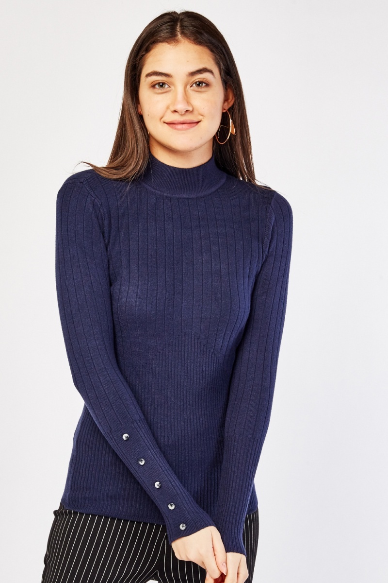 High Neck Rib Knit Top Just 7