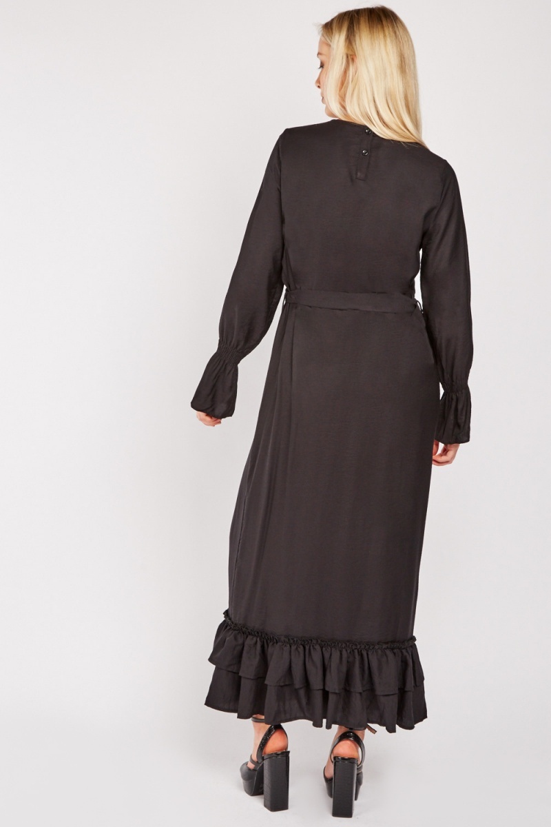 Layered Ruffle Hem Maxi Dress - Black - Just $7