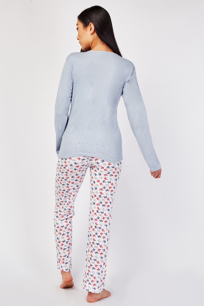 Star Printed Pyjama Set - Light Blue/Multi - Just $7