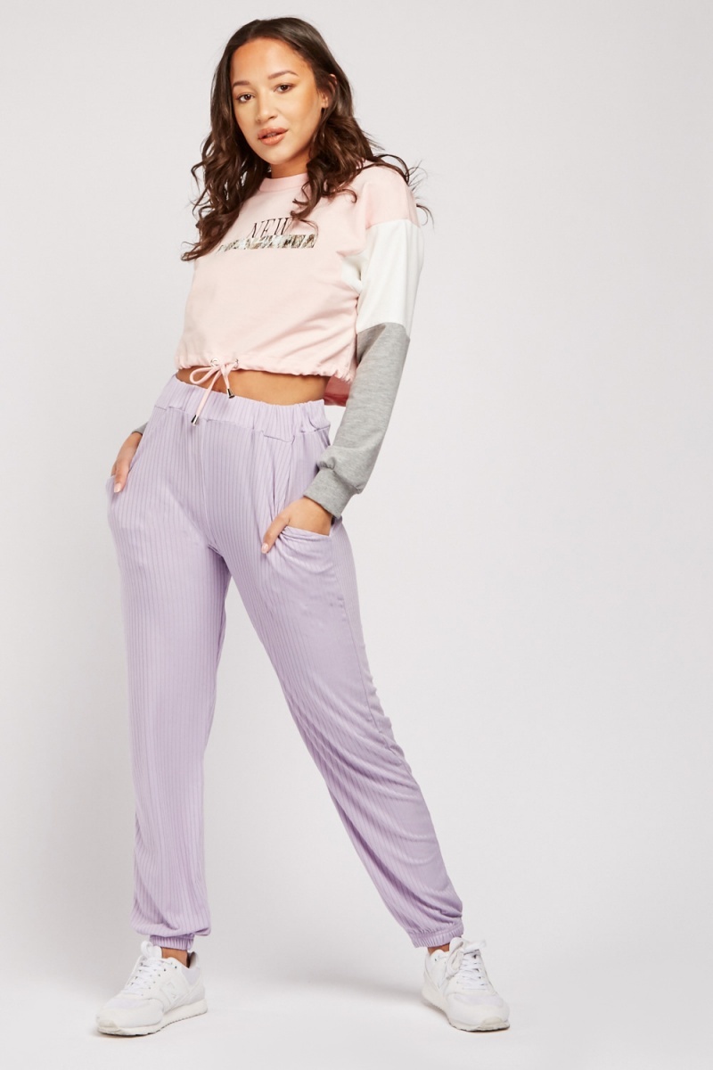 Ribbed Jogging Bottoms In Lilac - Just $7