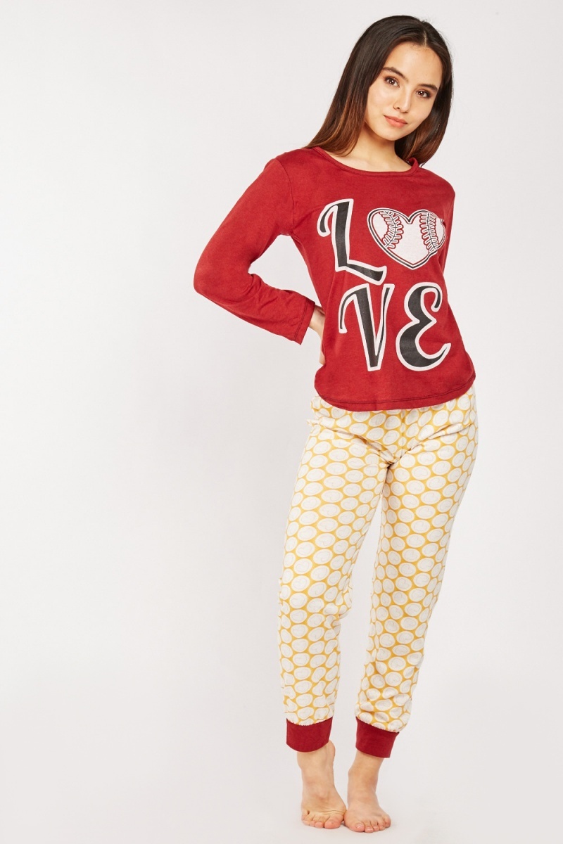 Printed Love Pyjama Set - Ash/Multi or Wine/Multi - Just $7