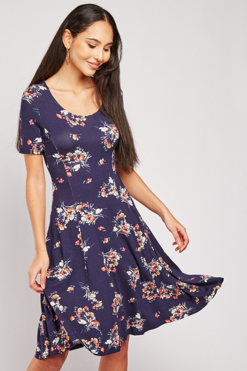 Short Sleeve Floral Swing Dress - Just $7