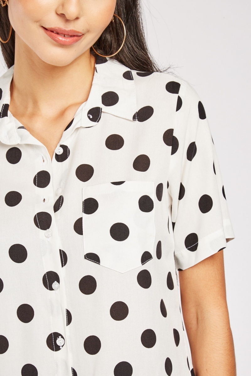 Short Sleeve Polka Dot Shirt Black White Just 7