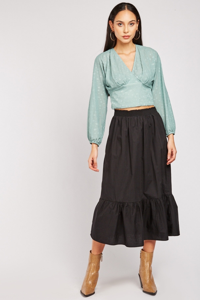 Ruffle Hem Midi Skirt - Black - Just $7
