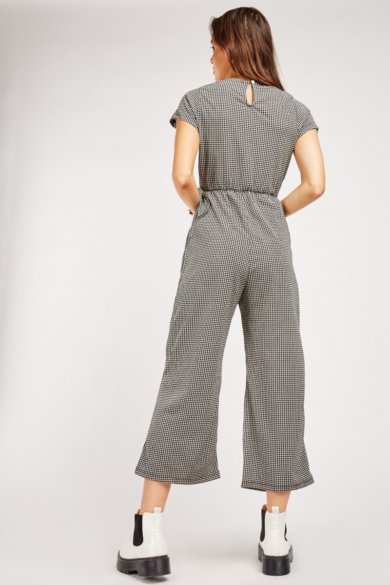 Houndstooth Printed Wrap Jumpsuit - Just $7