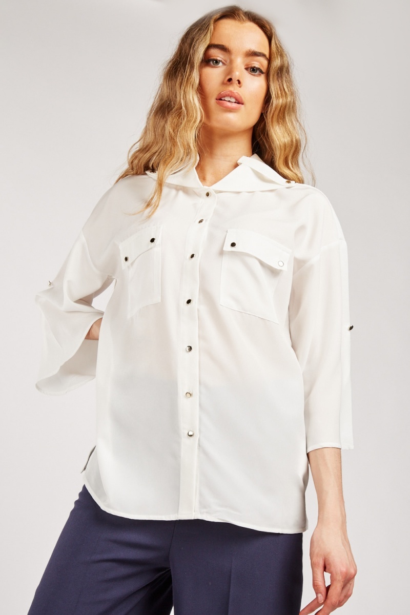 Flap Pocket Front Shirt - White or Red - Just $7