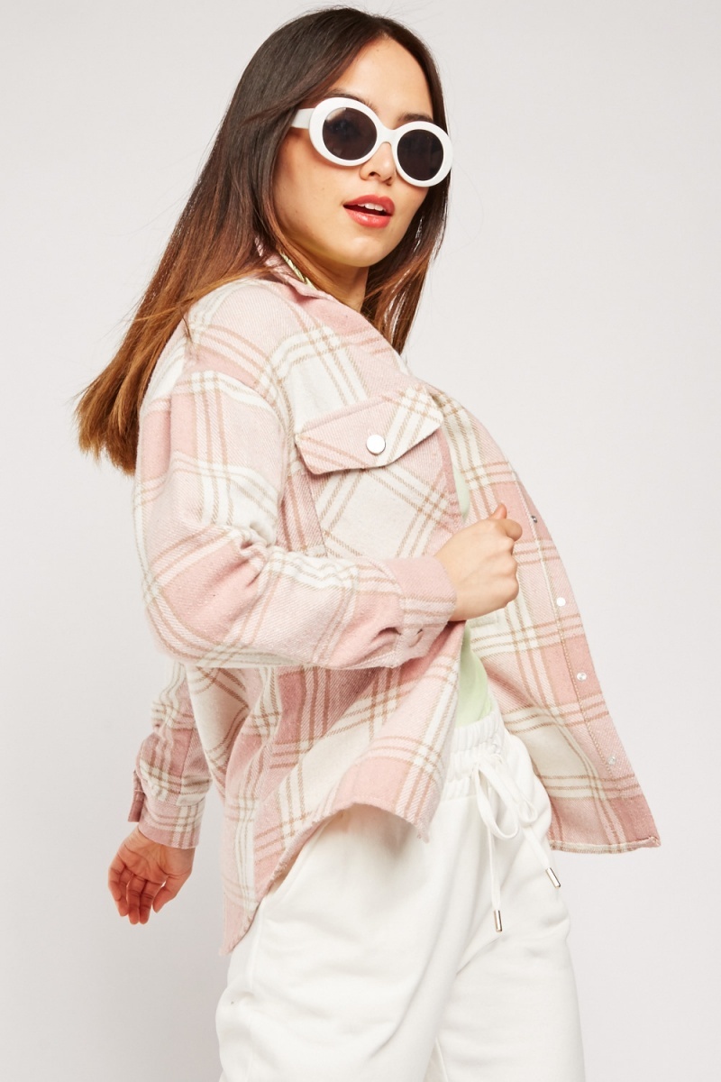 shein plaid flap pocket overshirt