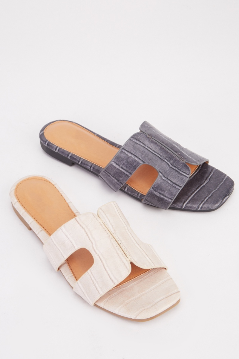 Download Mock Croc Slide Sandals - Beige or Grey - Just $7