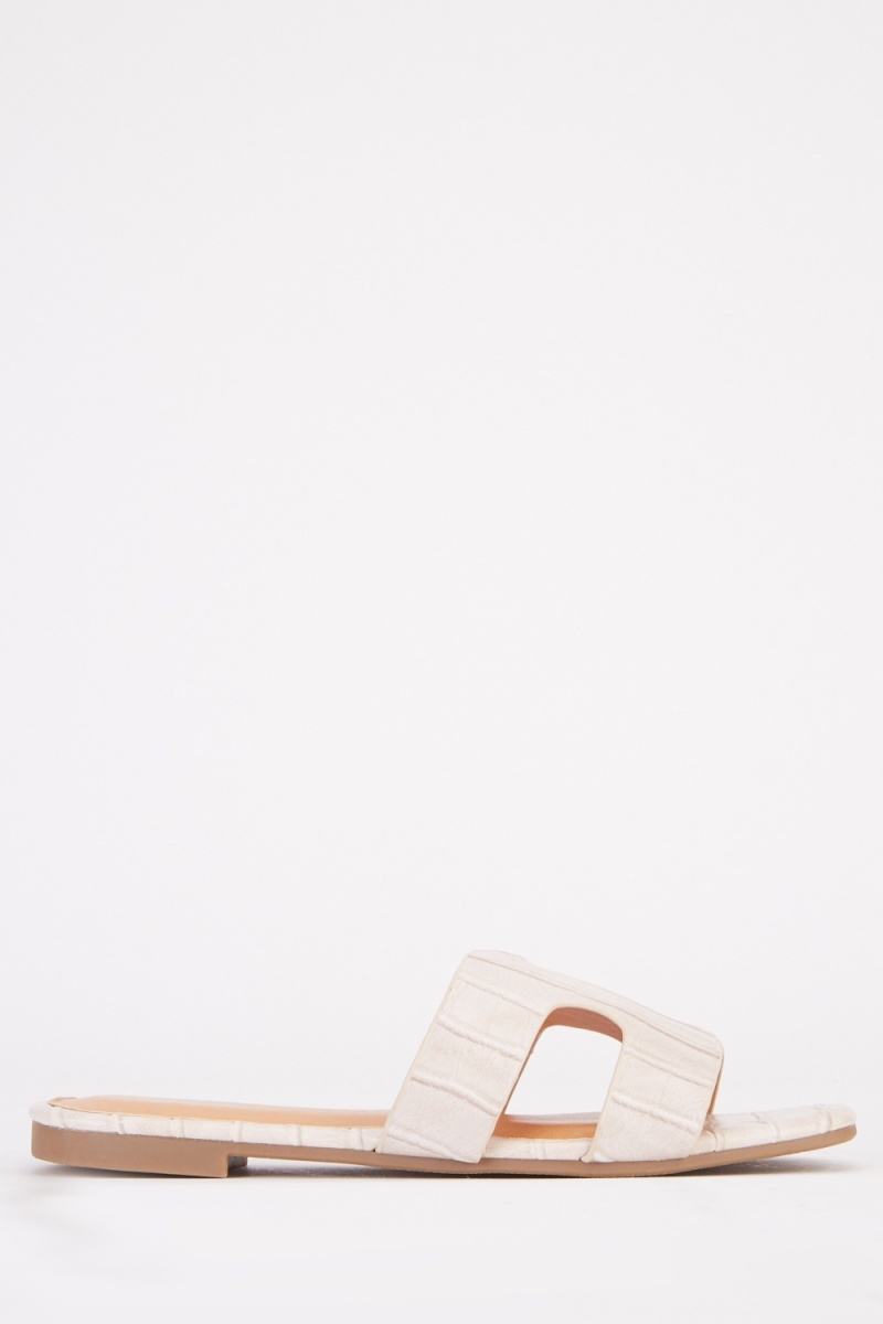 Download Mock Croc Slide Sandals - Beige or Grey - Just $7