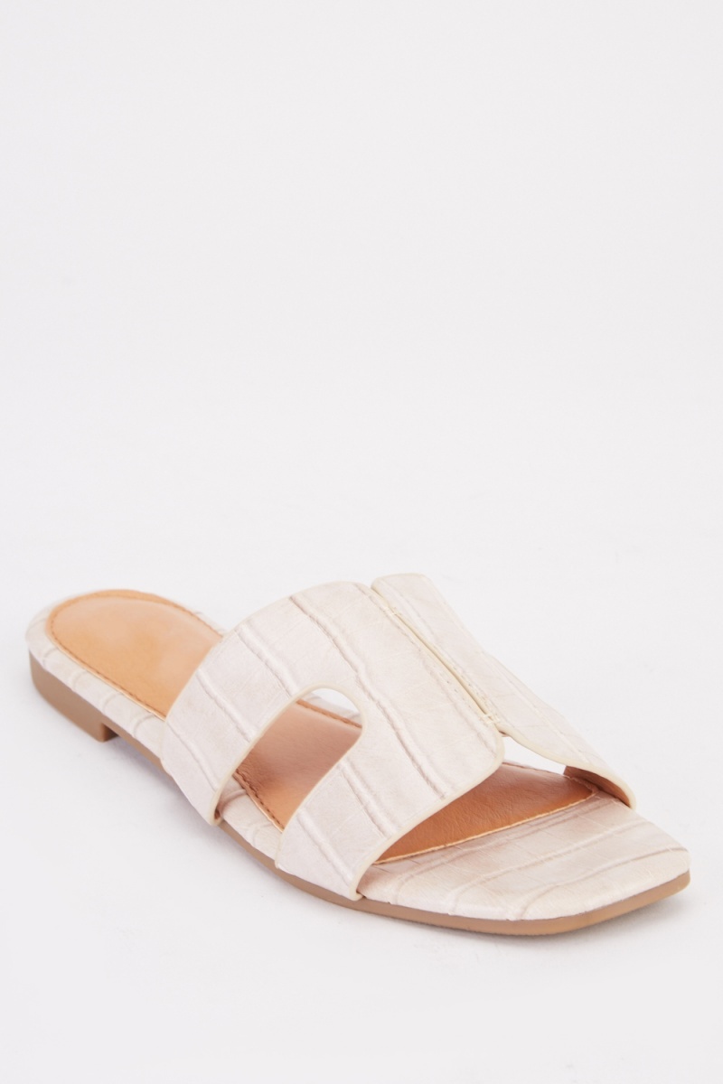 Download Mock Croc Slide Sandals - Beige or Grey - Just $7