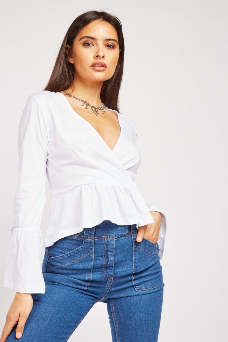 Wrap Front Bell Sleeve Top - 3 Colours - Just $7