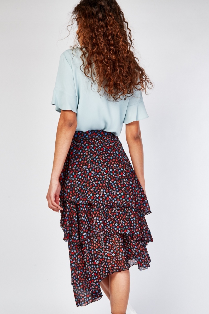 Printed Chiffon Tiered Skirt - Just $6