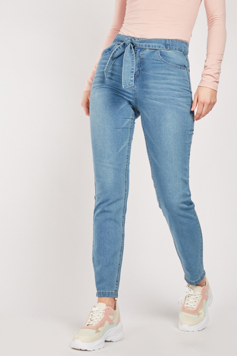Tie Up Waist Tapered Jeans - Just $7