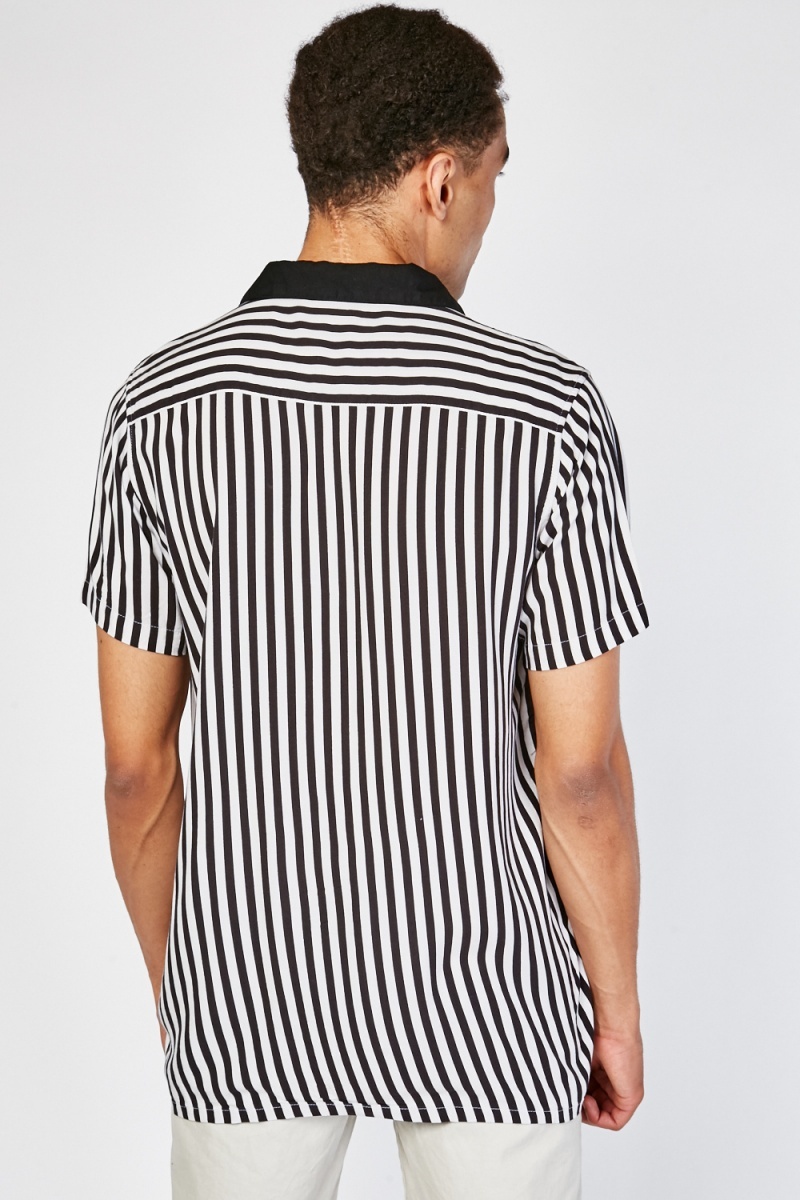Vertical Striped Short Sleeve Shirt - Black/Off White - Just $7