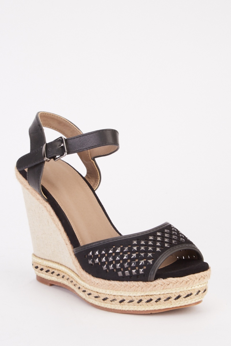 Laser Cut Encrusted Wedge Sandals - Just $7