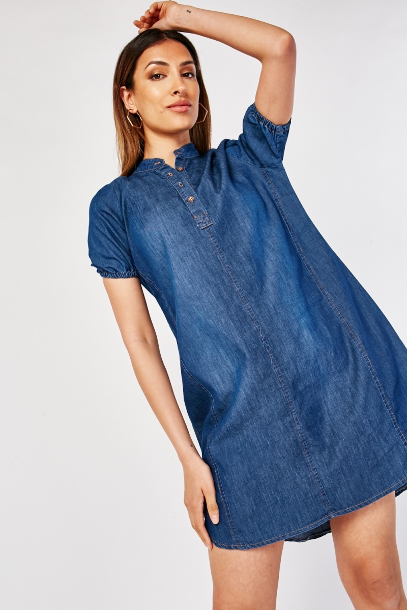 Short Sleeve Denim Blue Dress - Just $7