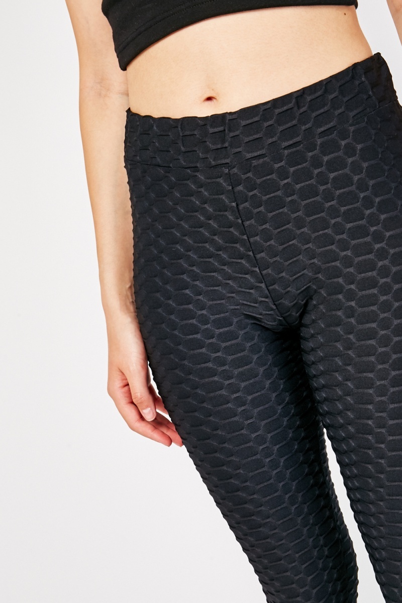 High Waist Diamond Honeycomb Textured Butt Scrunch Sports Leggings With  Pockets - Blue – SHOSHO Fashion