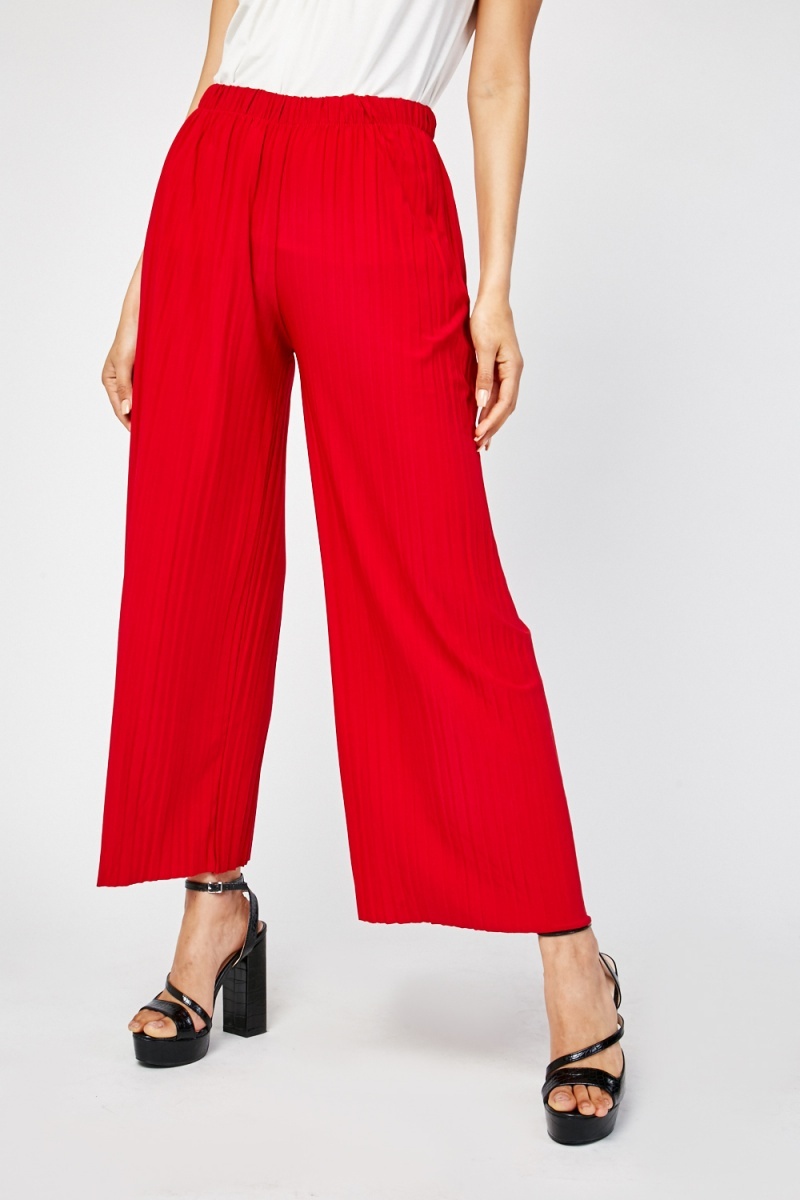 Pleated Wide Leg Trousers - Dark Red - Just $7
