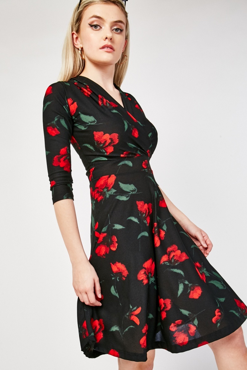 new look green floral tea dress