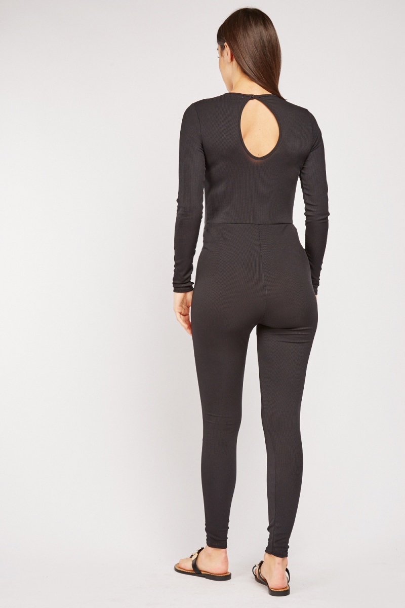 Ribbed Long Sleeve Maternity Catsuit - Black - Just $4