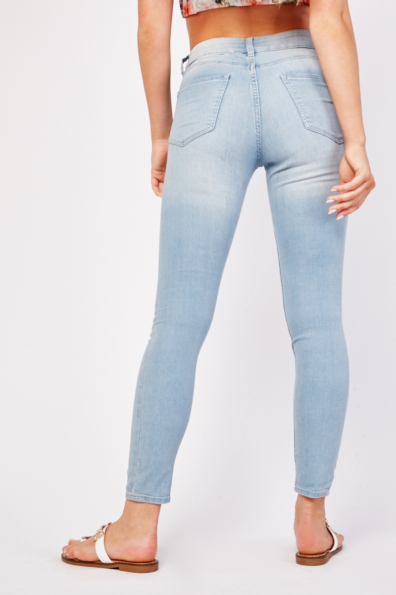 Low Waist Skinny Jeans - Washed Denim Blue - Just $7