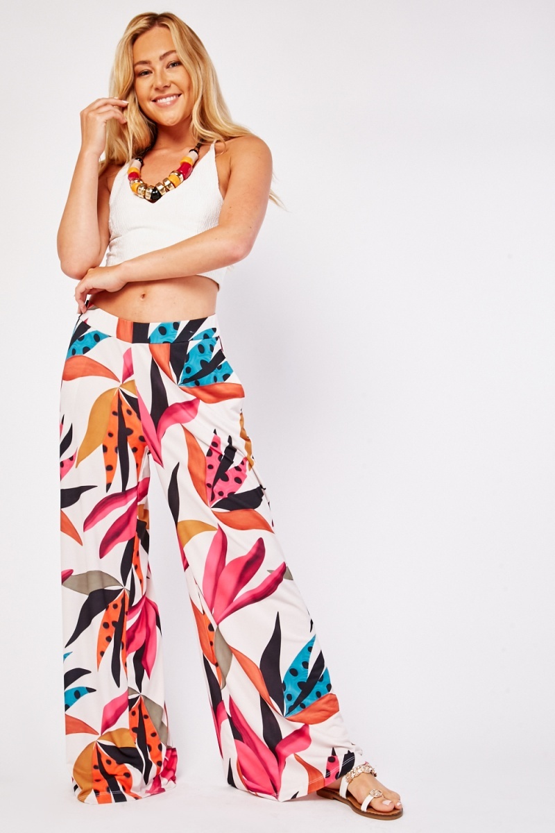 Printed Wide Leg Trousers - Just $7