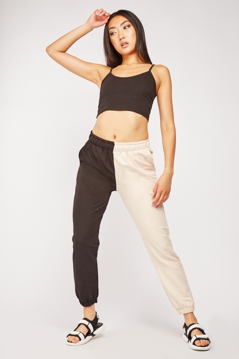 Contrasted Crop Top And Joggers Set - Just $7