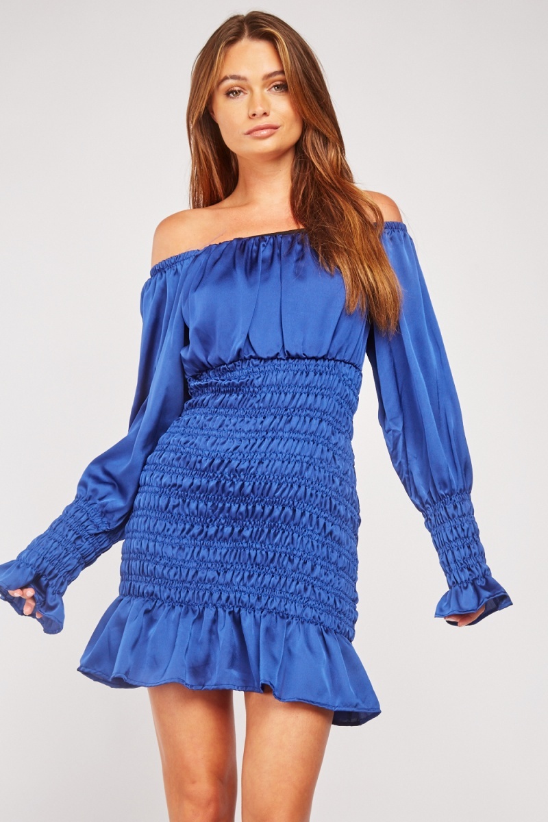 Shirred Panel Mini Dress - Royal Blue - Just $7