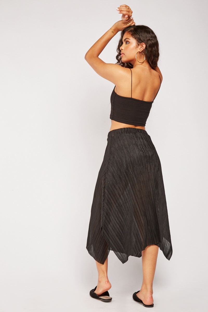 Asymmetric Black Midi Skirt - Just $7