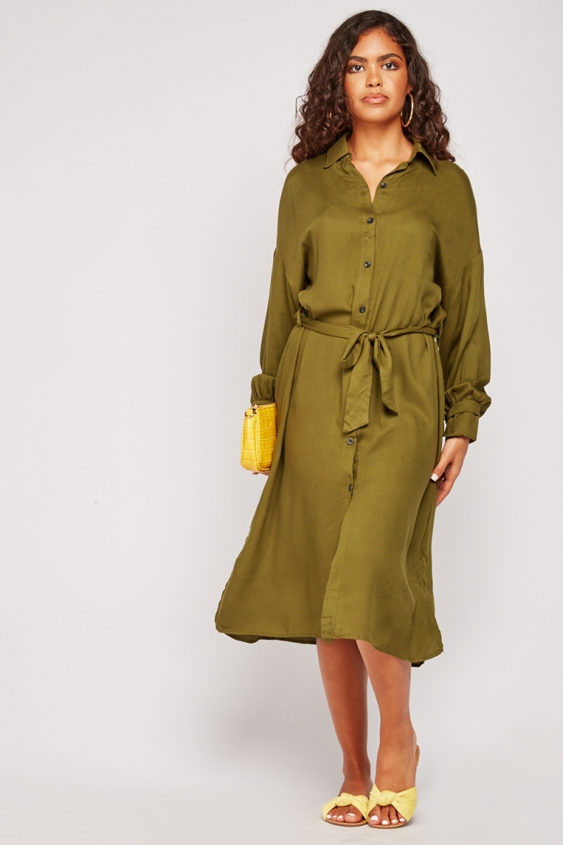 Belted Shirt Midi Dress - 3 Colours - Just $7