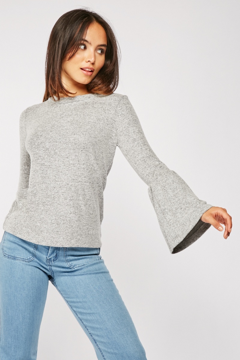 Bell Sleeve Jersey Knit Jumper - Charcoal or Grey - Just $7