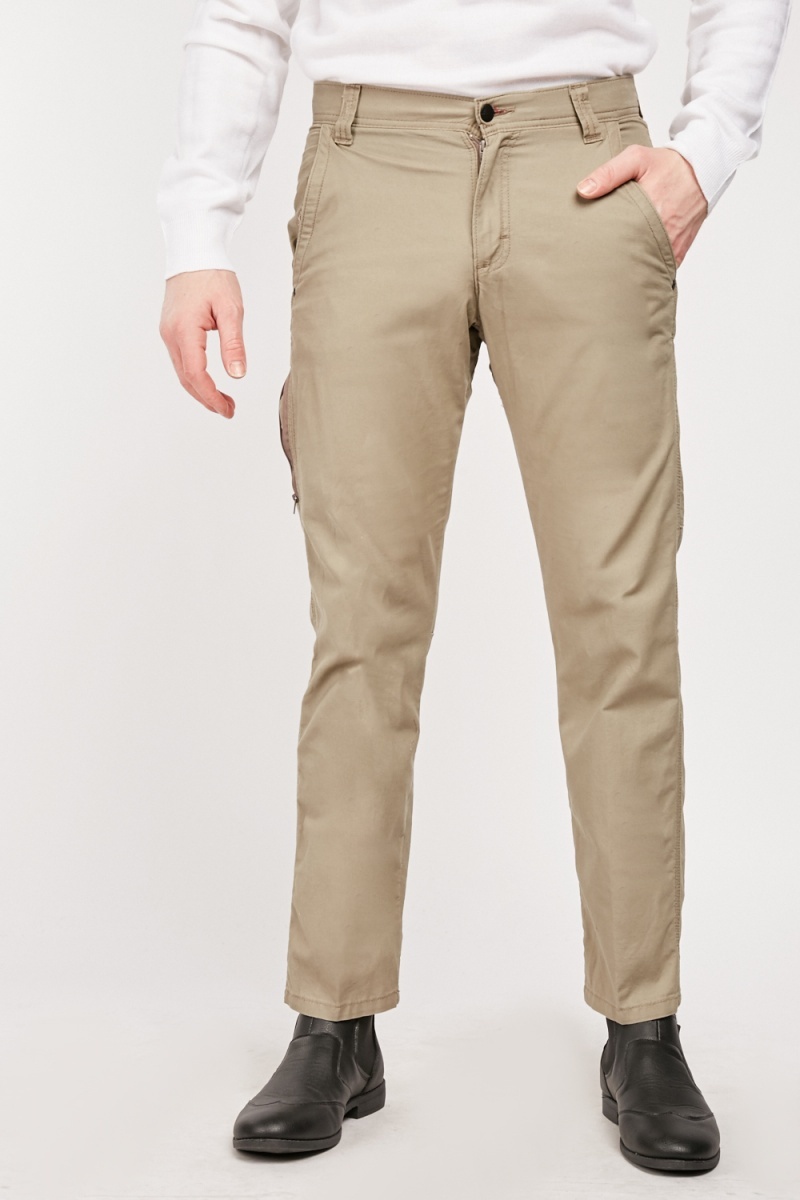 Straight Fit Utility Pockets Trousers - Stone - Just $6