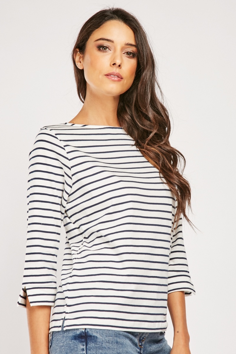 Horizontal Striped Jersey Top - Navy/White - Just $6