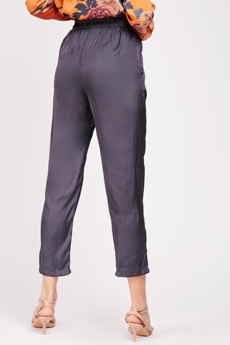 Silky Tie Up Waist Trousers - Navy - Just $6