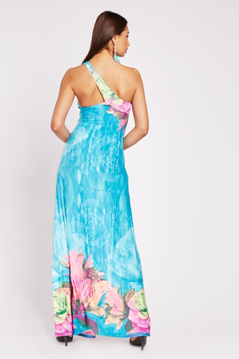 One Shoulder Floral Print Maxi Dress - Pink/Multi or Light Brown/Multi ...