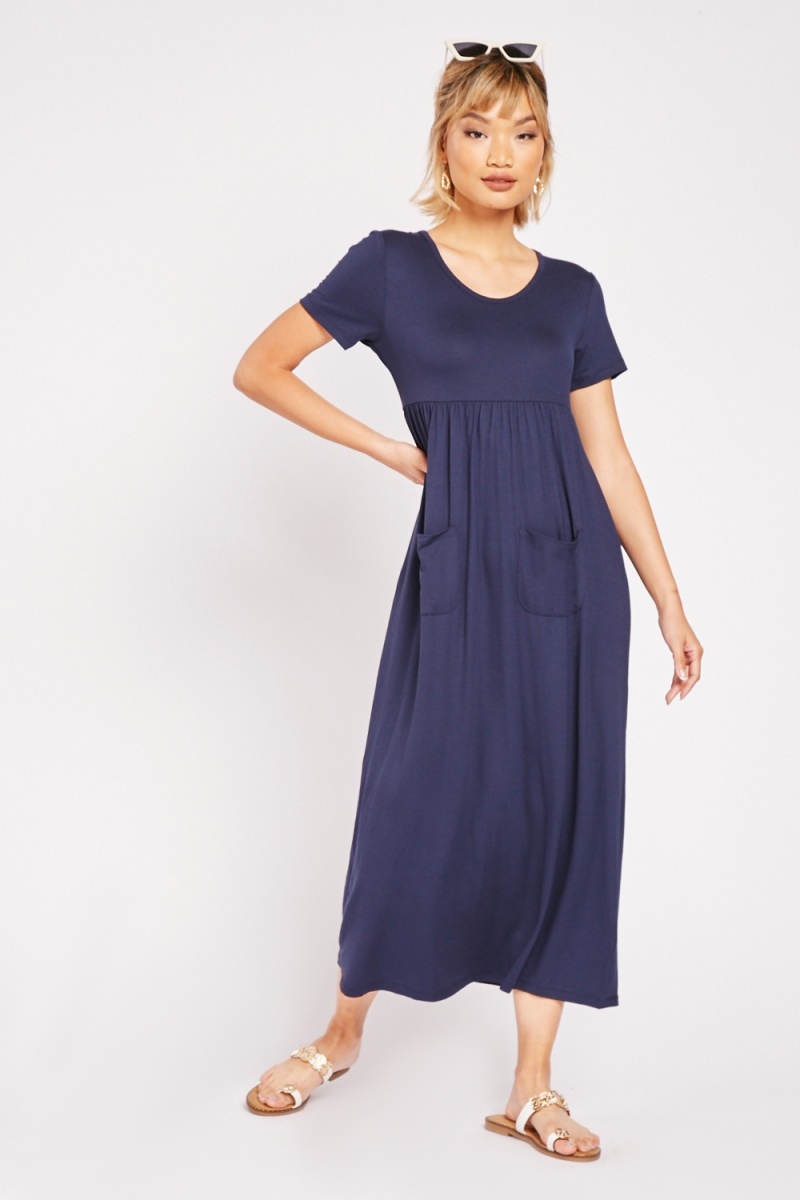 Front Pockets Casual Dress - Navy - Just $4